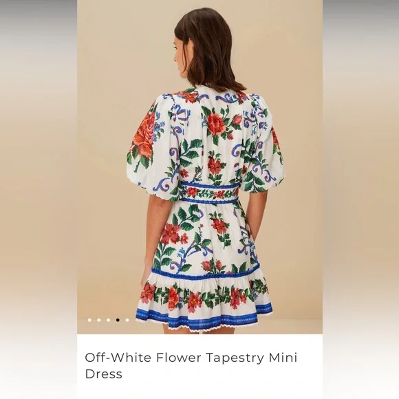 FARM Rio Off White Flower Tapestry Mini Dress - NWT - Picture 4 of 8